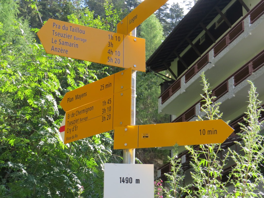 bei der nächsten Weggabelung Punkt 1490 m.ü.M. geht es Richtung Plans Mayens