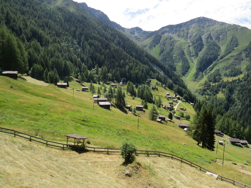 wir haben den Forêt du Plâgno hinter uns, und schauen nun hinunter auf das Maiensäss von La Dzora