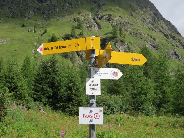 wir erreichen die Weggabelung mit dem komischen Namen Le Désert 1660 m.ü.M....