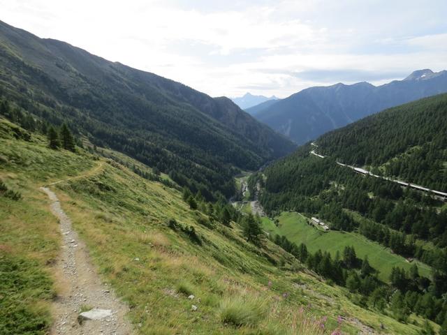 wir geniessen den Blick in das Aostatal. Rechts von uns sehen wir die Autobahn als silbernes Band