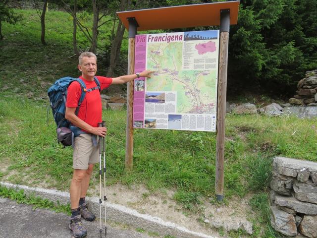 Infotafel über die Via Francigena in Saint-Rhémy 1632 m.ü.M.