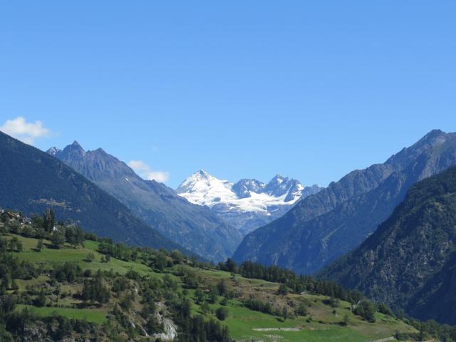 Blick hinauf in die Walliser Berge zum Mont Gelé