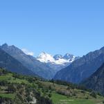 Blick hinauf in die Walliser Berge zum Mont Gelé