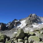 hinten im Tal, hoch über dem Combe d'Orny mit Blick auf den Le Portalet...