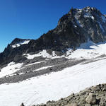 sehr schönes Breitbildfoto mit Blick von der Hütte auf den Glacier d'Orny