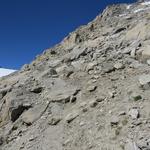 der Bergweg führt immer wieder durch Gebiete mit rutschiger Unterlage