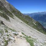 Blick ins Combe d'Orny. Gut ersichtlich der weitere Wegverlauf