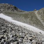 unterhalb des fast verschwundenen Glacier de l'Evole überqueren wir die grosse Schutthalde...