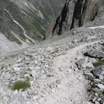 wir durchqueren die grosse Schutthalde unterhalb des Glacier de l'Evole