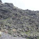 Blick hinauf zum Col des Bastillon. Schwindelfreiheit und Trittsicherheit ist hier von Vorteil