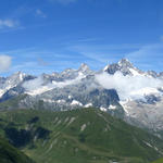 was für ein Panorama! Montblanc, Grandes Jorasses, Aiguille de Triolet , Aiguille Verte, Mont Dolent und Tour Noir