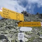 Wegweiser auf dem Fenêtre de Ferret 2695 m.ü.M.