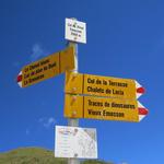 Wegweiser auf dem Col du Vieux 2569 m.ü.M. Schweiz - Französische Grenze