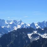 Blick Richtung Grandes Jorasses, Aiguille du Géant und Aiguille du Midi