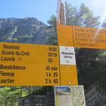 Wegweiser bei der Bus-Endhaltestelle am Mauvoisin-Stausee 1841 m.ü.M.