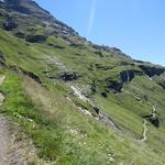 gut ersichtlich die Alpstrasse die nach Écuries du Giétro führt. Der Wanderweg ist wesentlich kürzer...