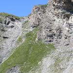 Blick hinauf zum Col de Tsofeiret, und die luftig steile Passage