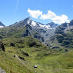 sensationelles Breitbildfoto: Bec d'Epicoune und Chardoney, Mont Gelé, Fenêtre de Durand,  Mont Avril und Grand Combin Massiv