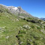 vorbei an Punkt 2431 m.ü.M., geht es Richtung Schuttgraben des Glacier de la Tsessette