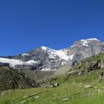 Blick hinauf zum Grand Combin Massiv mit seinen Vasallen: Combin de la Tsessette, Combin de Grafeneire und Tour de Boussine