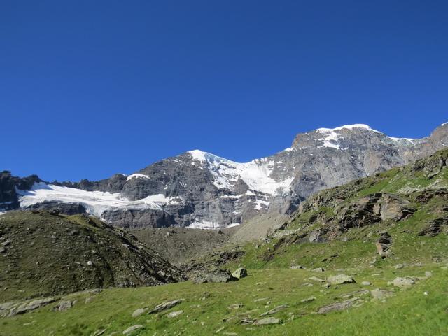 Blick hinauf zum Grand Combin Massiv mit seinen Vasallen: Combin de la Tsessette, Combin de Grafeneire und Tour de Boussine