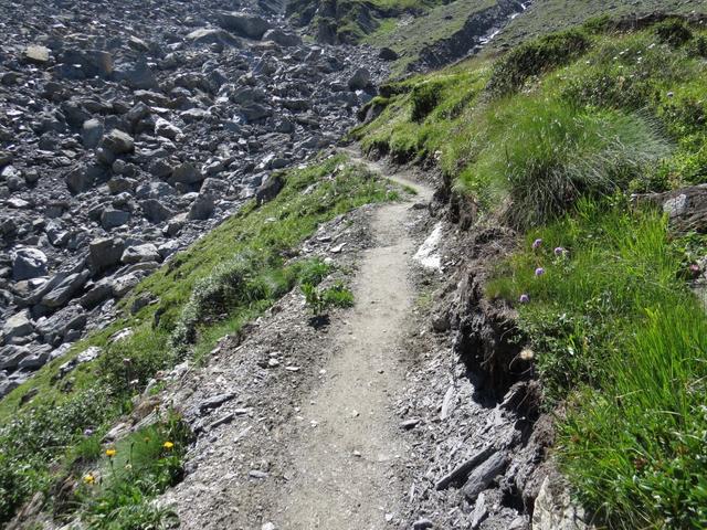 der Bergweg ist sehr gut ausgebaut. Links die riesige Schutt- und Geröllhalde der Dyure de Pazagnou