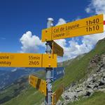 Wegweiser auf dem Col de Termin 2648 m.ü.M.