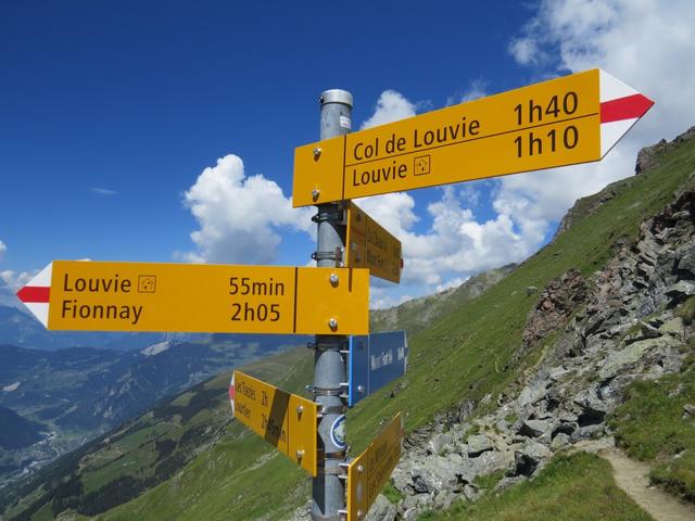 Wegweiser auf dem Col de Termin 2648 m.ü.M.