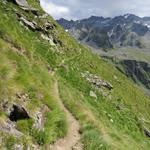 der Pfad quert danach ein Stück weit die sehr steilen Bergflanken von Lui Tsardon