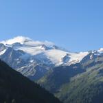 ...auf die vergletscherte Aiguille du Tour und den Mont Blanc erhaschen