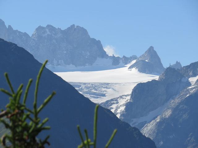 der Blick reicht bis zu den Aiguilles Dorées und den Plateau du Trient, den wir auch schon besucht haben