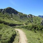 vor uns taucht die Weggabelung bei Punkt 2065 m.ü.M.