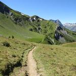 vor uns taucht die grosse Alp von Catogne auf