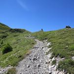 der Weg führt in weitem Bogen um die Kuppe der Tête de Balme herum, wir überschreiten dabei unmerklich die französische Gren