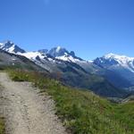 was für ein Panorama! Aiguille Verte, Grandes Jorasses, Aiguille du Midi und seine Majestät der Mont Blanc