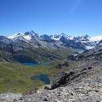 Blick Richtung Bishorn, Weisshorn, Zinalrothorn, Obergabelhorn und Dent Blanche