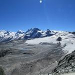 was für eine Aussicht. Monte Rosa mit Dufourspitze, Liskamm, die Zwillinge und das Breithorn