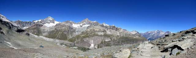 sehr schönes Breitbildfoto mit Dent Blanche, Schönbielgletscher, Ober Gabelhorn und Zinalrothorn