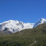 begleitet von einem sehr schönem Panorama. Links von uns Dufourspitze, Monte Rosa und Liskamm