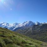 Blick Richtung Dufourspitze, Monte Rosa, Liskamm, Castor, Pollux, Breithorn und Klein Matterhorn