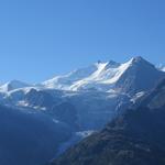 Balfringletscher mit Hütte (die haben wir besucht), Balfrin, Ulrichshorn und Nadelhorn