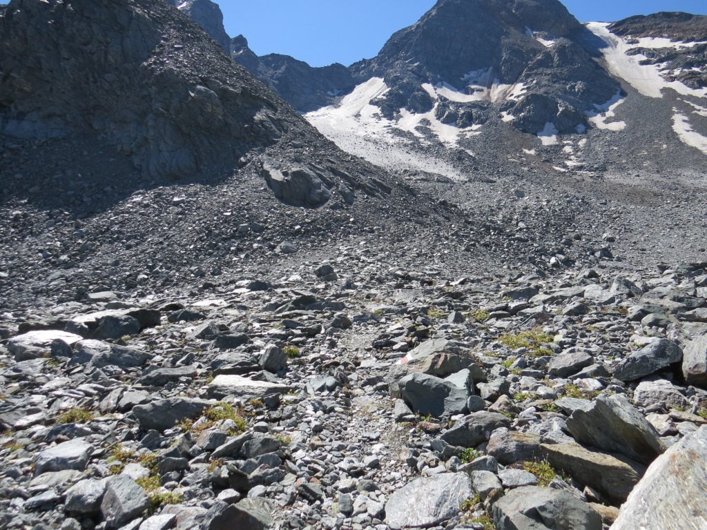 ...auf den kleinen Junggletscher unterhalb des Wasuhornes zu