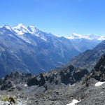 super schönes Breitbildfoto mit Blick Richtung Mattertal und die umliegenden Berge