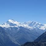 Blick zur Dufourspitze, Monte Rosa, Liskamm, Castor und Pollux
