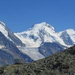 was für ein Anblick! direkt hinter der Topalihütte türmen sich Nadelhorn, Lenzspitze, Dom und Täschhorn in den Himmel