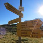 Wegweiser bei der kleinen Ebene auf 2279 m.ü.M.