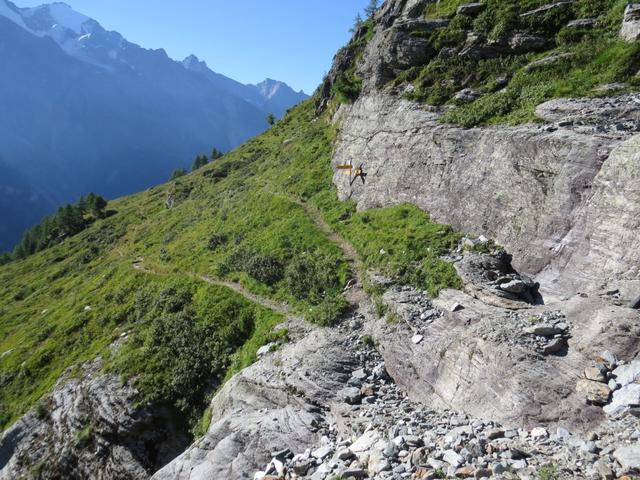 ... in die von Felsen durchbrochene steile Flanke, und zum Zwischenabstieg nach Heerbriggen 2232 m.ü.M.