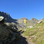 über einen gut angelegten und markierten Wanderweg erreichen wir über steile Flanken einen kleinen Übergang 2351 m.ü.M.