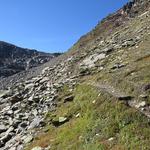 der Bergweg führt uns nun über einen Schuttkessel...