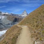 links von uns der Gornergletscher in leuchtendem Weiss